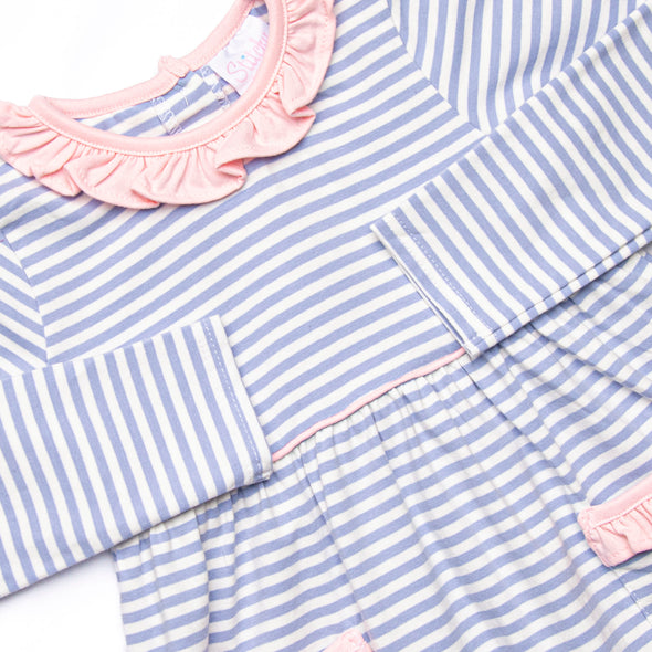 Zoe Ruffle Pocket Dress, Light Pink and Periwinkle Stripe