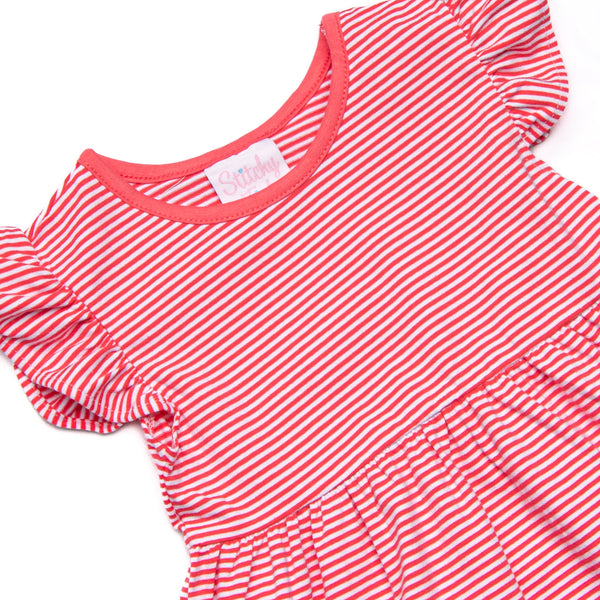 Penny Flutter Sleeve Diaper Set, Strawberry Pink Stripe
