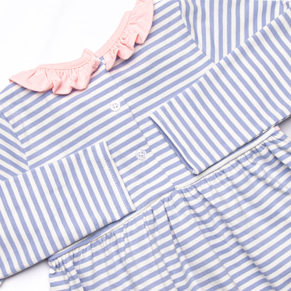 Zoe Ruffle Pocket Dress, Light Pink and Periwinkle Stripe