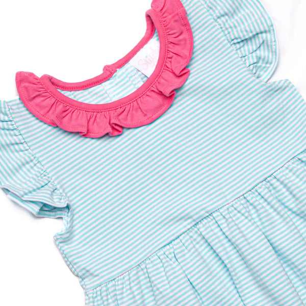 Carlie Short Set, Hot Pink and Aqua Stripe