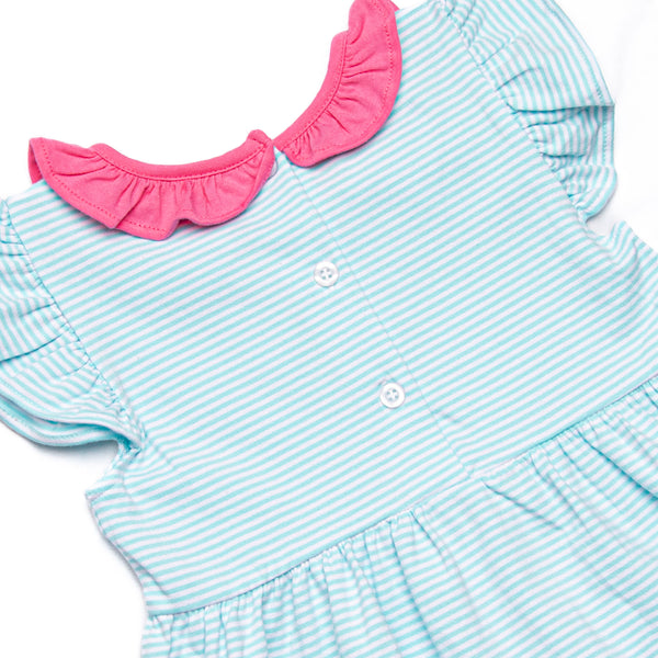 Carlie Short Set, Hot Pink and Aqua Stripe