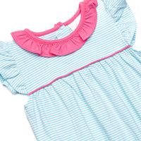 Amelia Flutter Sleeve Bubble, Hot Pink and Aqua Stripe