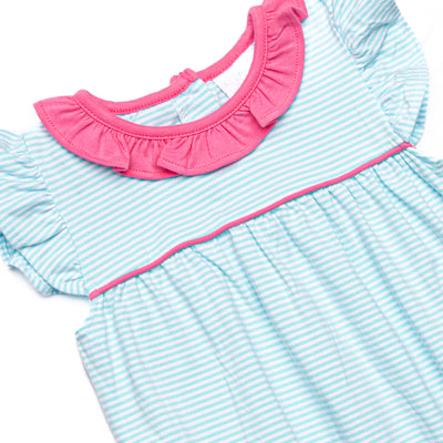 Amelia Flutter Sleeve Bubble, Hot Pink and Aqua Stripe