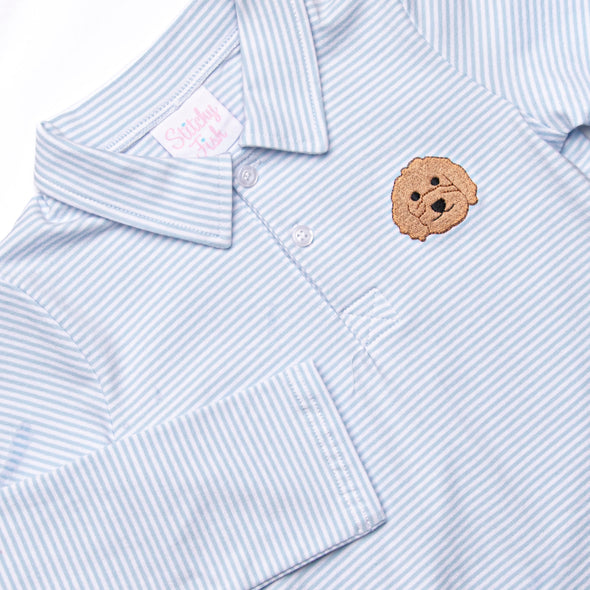 Doodle Days Embroidered Long Sleeve Polo, Blue