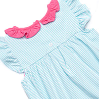 Amelia Flutter Sleeve Bubble, Hot Pink and Aqua Stripe
