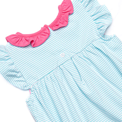 Amelia Flutter Sleeve Bubble, Hot Pink and Aqua Stripe