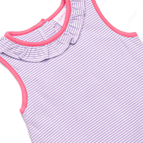 Hannah Skirted Bubble, Pink and Purple Stripe