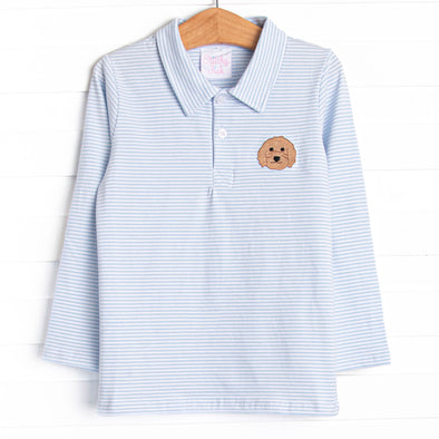 Doodle Days Embroidered Long Sleeve Polo, Blue