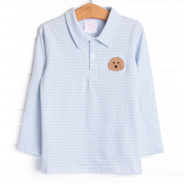 Doodle Days Embroidered Long Sleeve Polo, Blue