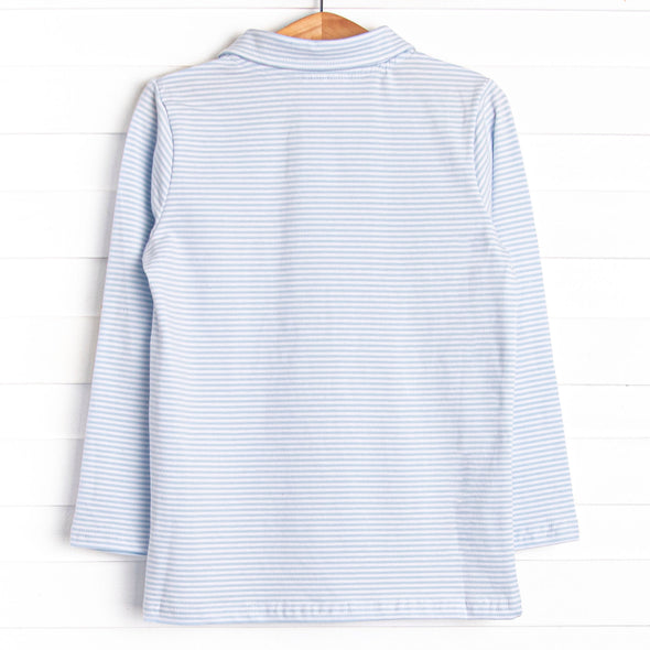 Doodle Days Embroidered Long Sleeve Polo, Blue