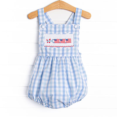 Freedom Flyer Smocked Sunsuit, Blue