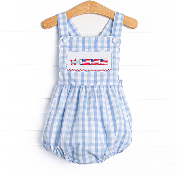 Freedom Flyer Smocked Sunsuit, Blue