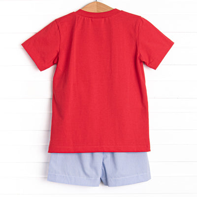 Banner in the Breeze Smocked Short Set, Blue