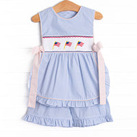 Banner in the Breeze Smocked Side Tie Ruffle Short Set, Blue