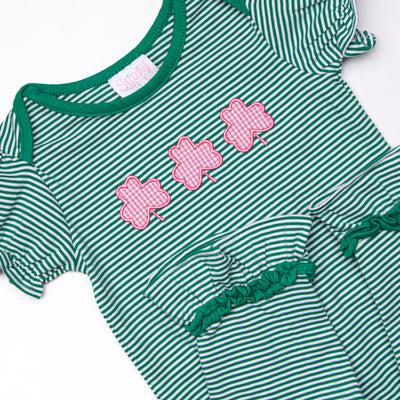 Lucky Trio Applique Romper, Green