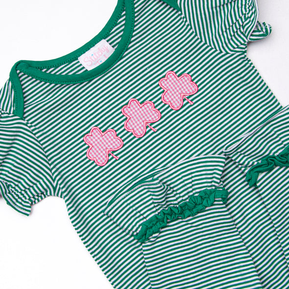 Lucky Trio Applique Romper, Green
