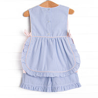 Banner in the Breeze Smocked Side Tie Ruffle Short Set, Blue