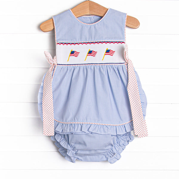 Banner in the Breeze Smocked Side Tie Diaper Set, Blue