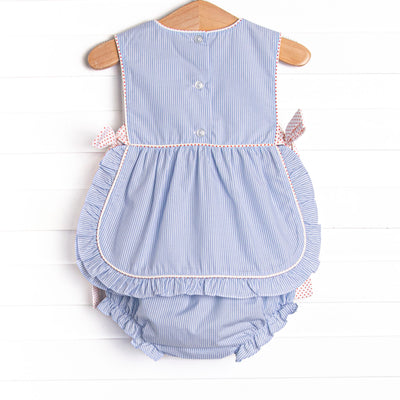Banner in the Breeze Smocked Side Tie Diaper Set, Blue