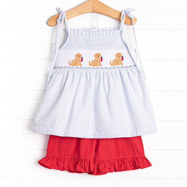 Wag and Wave Smocked Short Set, Blue