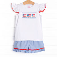 Salute the Flag Smocked Ruffle Short Set, Blue