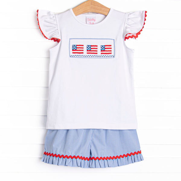 Salute the Flag Smocked Ruffle Short Set, Blue