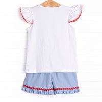 Salute the Flag Smocked Ruffle Short Set, Blue