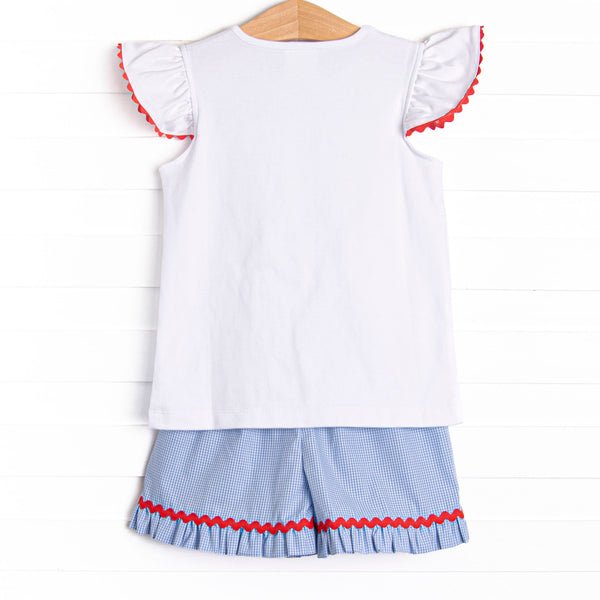 Salute the Flag Smocked Ruffle Short Set, Blue