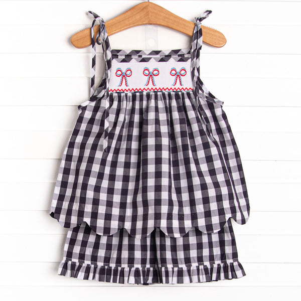 Summer Streamers Smocked Ruffle Short Set, Navy