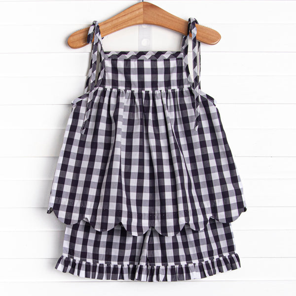 Summer Streamers Smocked Ruffle Short Set, Navy
