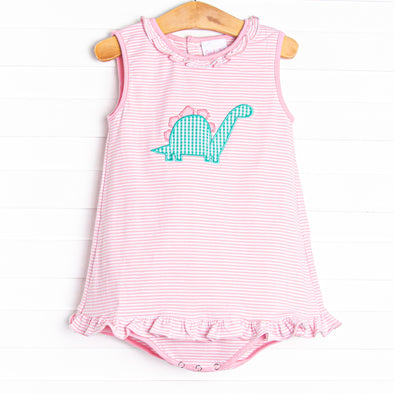 Spikey-saurus Applique Skirted Bubble, Pink