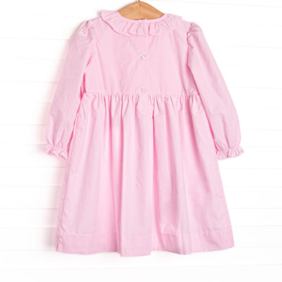 Happy Birthday Bows Smocked Long Sleeve Dress, Pink Gingham