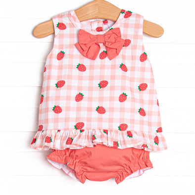 Strawberry Picnic Diaper Set, Pink