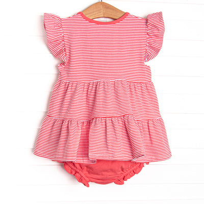 Penny Flutter Sleeve Diaper Set, Strawberry Pink Stripe