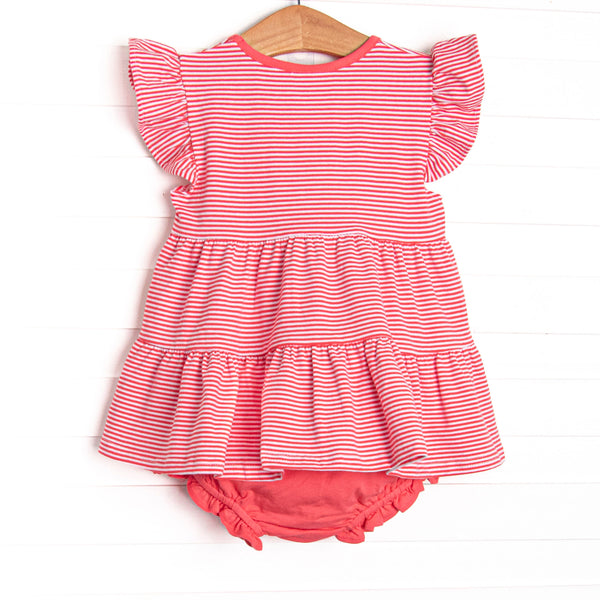 Penny Flutter Sleeve Diaper Set, Strawberry Pink Stripe