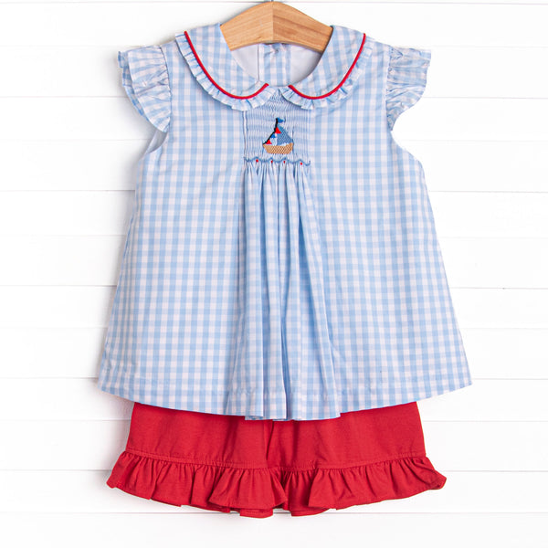 Sea to Shining Sea Smocked Ruffle Short Set, Blue