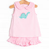 Spikey-saurus Applique Short Set, Pink