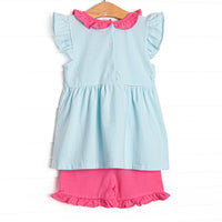 Carlie Short Set, Hot Pink and Aqua Stripe