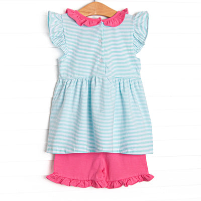 Carlie Short Set, Hot Pink and Aqua Stripe