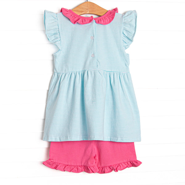 Carlie Short Set, Hot Pink and Aqua Stripe
