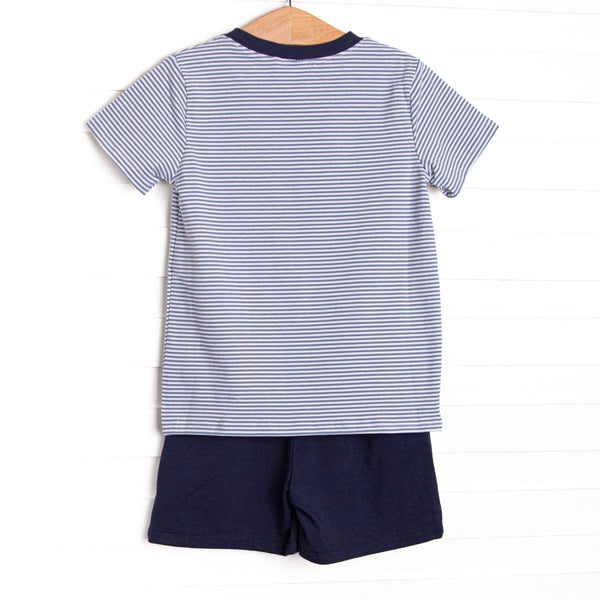 Charles Short Set, Navy and Slate Blue Stripe