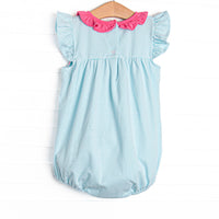 Amelia Flutter Sleeve Bubble, Hot Pink and Aqua Stripe