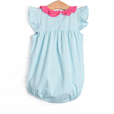 Amelia Flutter Sleeve Bubble, Hot Pink and Aqua Stripe