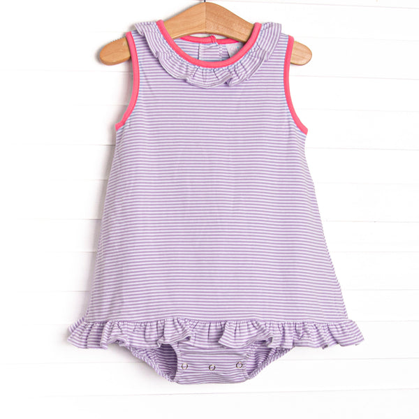 This cozy knit favorite is a staple for every little girl's closet. Featured here in purple stripes with pink ruffles.