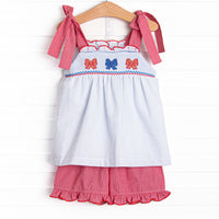 Liberty Bell Bows Smocked Ruffle Short Set, Blue