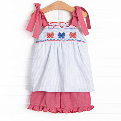 Liberty Bell Bows Smocked Ruffle Short Set, Blue