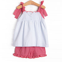 Liberty Bell Bows Smocked Ruffle Short Set, Blue