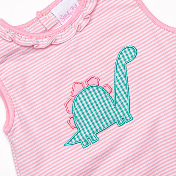 Spikey-saurus Applique Skirted Bubble, Pink