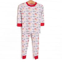 This set is made of the extremely soft, stretchy bamboo viscose fabric that feels like butter and features a red farm print.