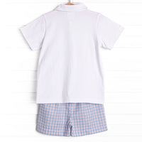 Pledge Allegiance Plaid Smocked Short Set, Blue